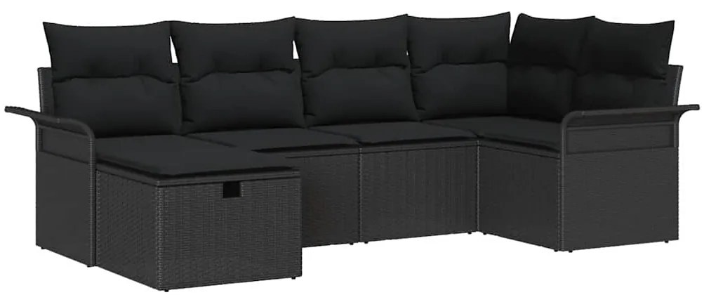 Conjunto de Sofás de Jardim de 6 Peças com Almofadas Preto Rattan PE