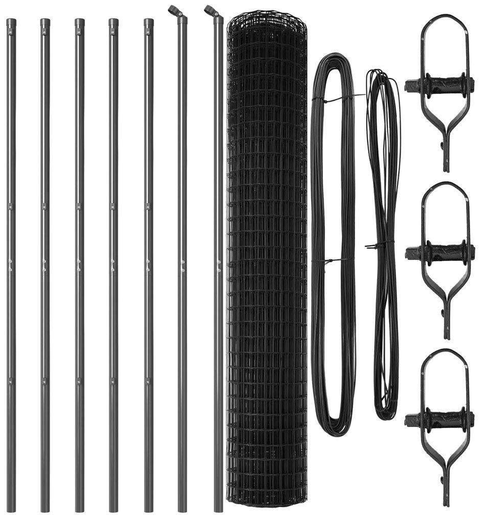 Cerca Euro com 7 Postes 1.6x10 m Aço Galvanizado Cinza