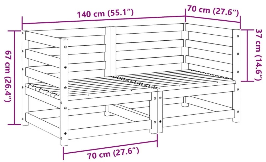 2 pcs conjunto de sofás para jardim madeira de pinho maciça