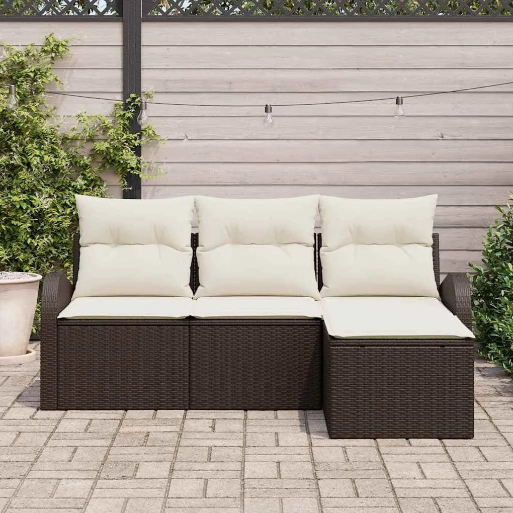 Conjunto de Sofá de Jardim vidaXL de 4 peças com Almofadas Castanho Ra