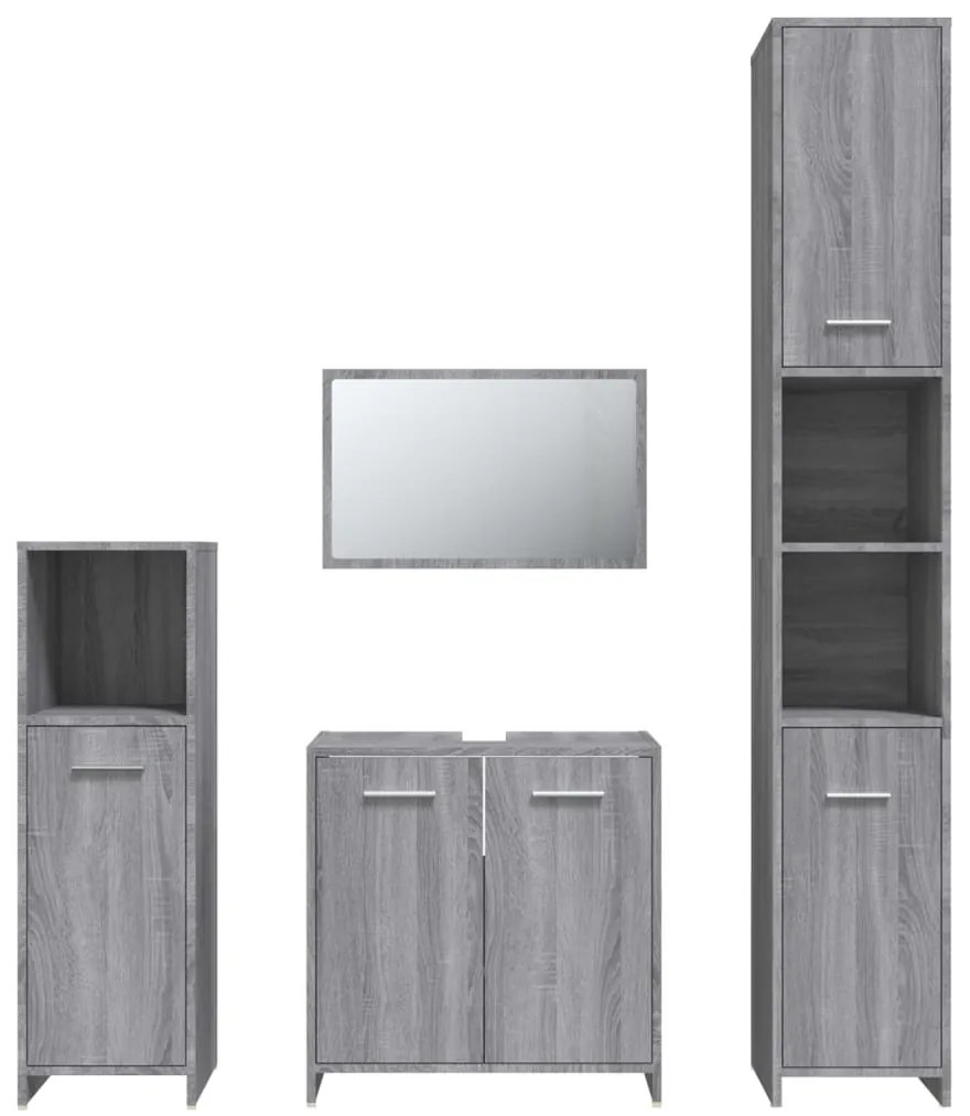 4 pcs Conjunto móveis casa de banho madeira proc. cinza sonoma