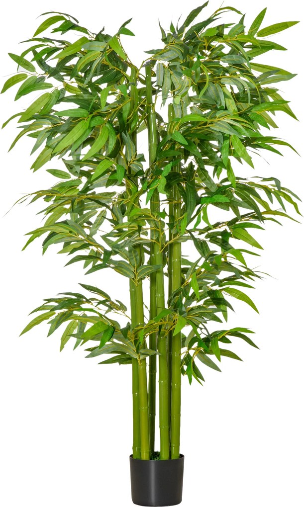Bambu Artificial XL 1,60 m de altura, 975 folhas densas e realistas, com vaso incluído, preto e verde