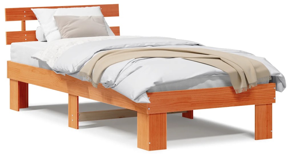 Estrado de Cama com Cabeceira Castanho Encerado 90x190 cm Madeira Maci