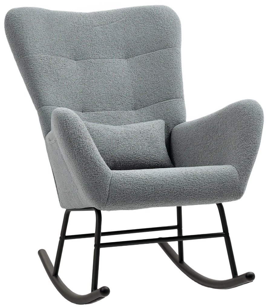 HOMCOM Cadeira de Balanço Tecido Pelúcia Almofada Lombar Antiderrapante Até 120 Kg Cinza | Aosom Portugal