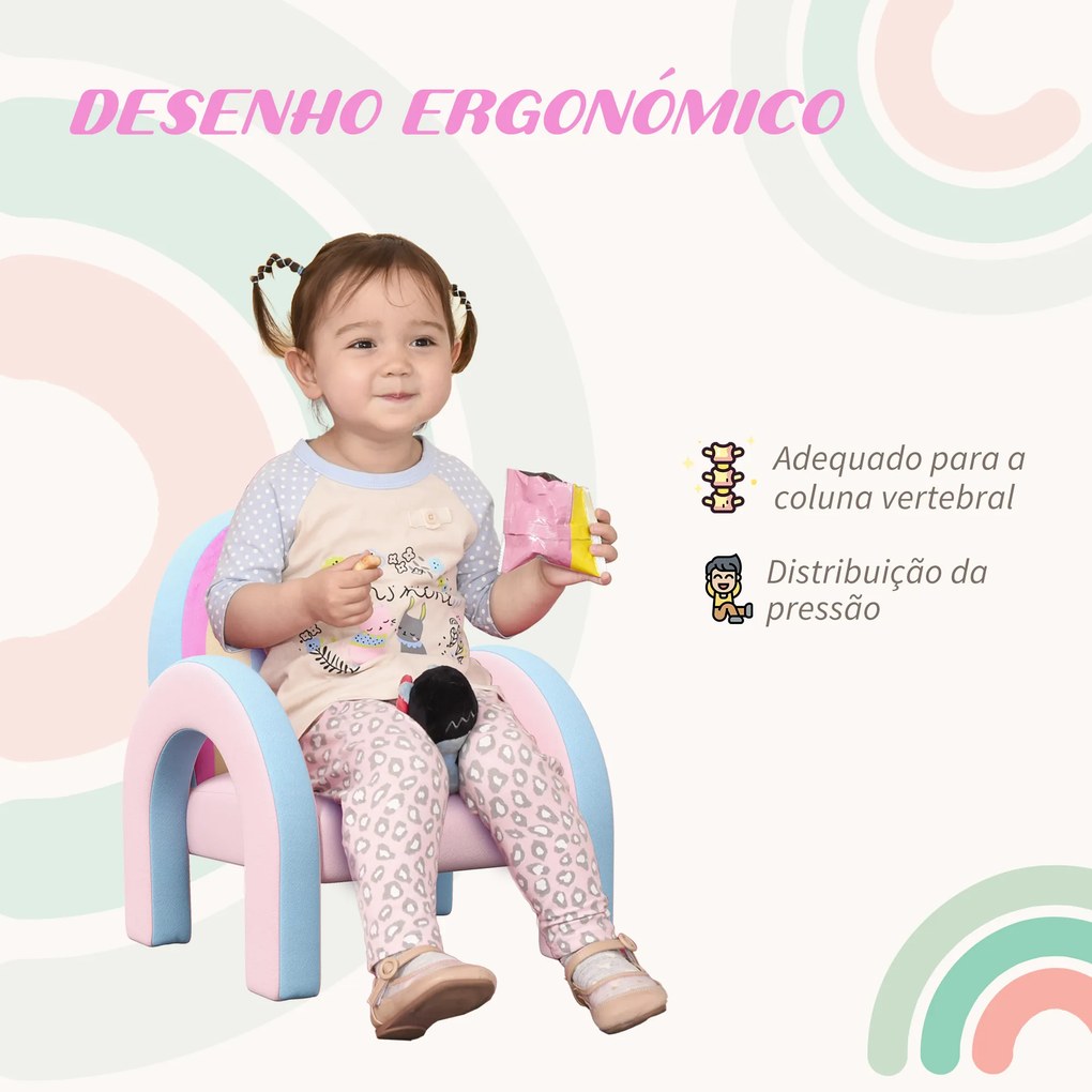 Poltrona para Crianças Pequenas em Forma de Arco Íris para Crianças de 1,5 a 5 Anos para Dormitório Sala de Estar kg 43x41x51 cm Rosa