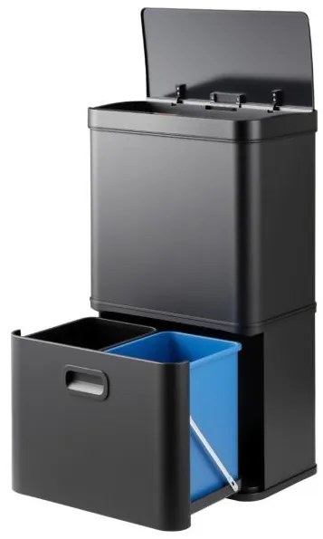 Lixeira de aço inoxidável 56L, reciclagem sem contato, prata