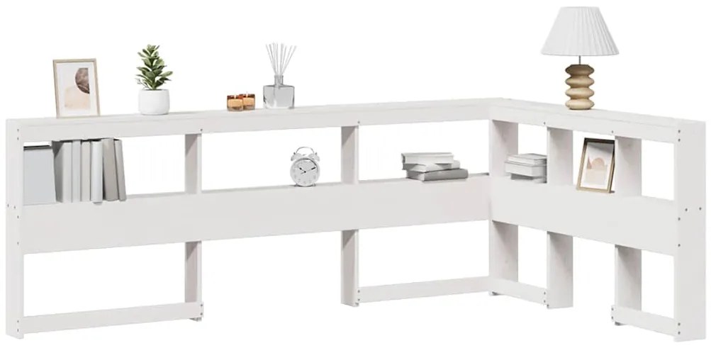 vidaXL Estante cabeceira forma de L 120 cm madeira pinho maciça branco