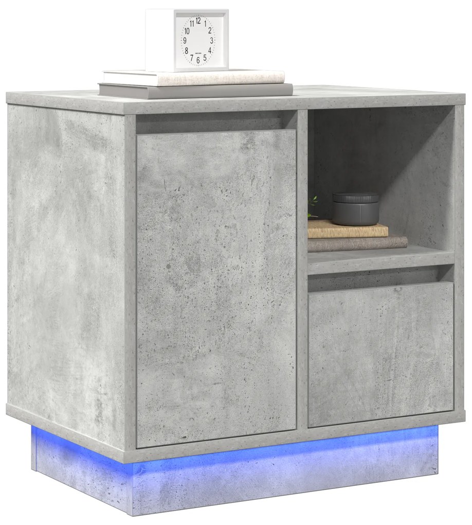 Criado-Mudo com LED Cinza Concreto 50x34,5x50 cm