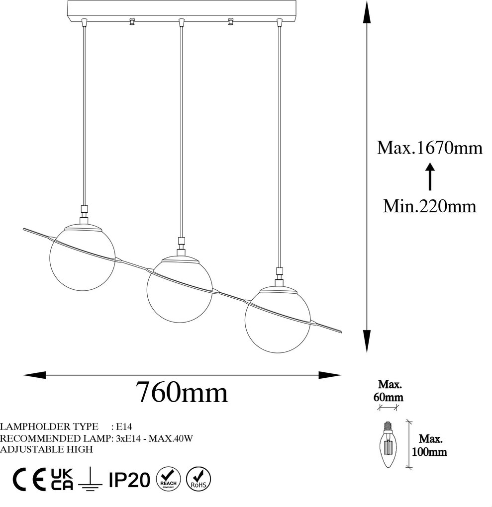 Chandelier Hug – Dourado – 76x167x17 cm