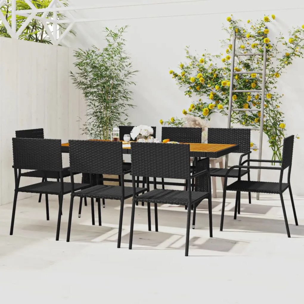 vidaXL 9 pcs Conjunto de jantar p/ exterior vime PE preto