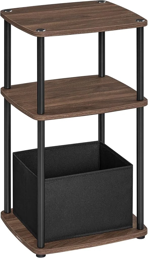 Mesa de cabeceira com 3 prateleiras e cesto têxtil | SONGMICS HOME | 34 x 30 x 58 cm | Ebony Walnut | LET286K01.