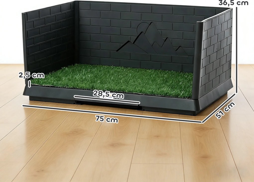 Sanita para Cães com Relva Artificial 75x51x36,5 cm com Paredes Altas Bandeja Deslizante e Fácil de Limpar Preto