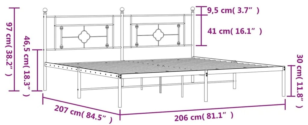 Estrutura de cama com cabeceira 200x200 cm metal preto