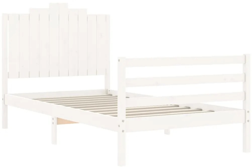 Estrutura de cama com cabeceira 100x200cm madeira maciça branco