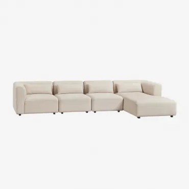 Sofá Modular Chaise Longue Direito De 4 Peças Fogler Linho Veludo Bege Linho - Sklum