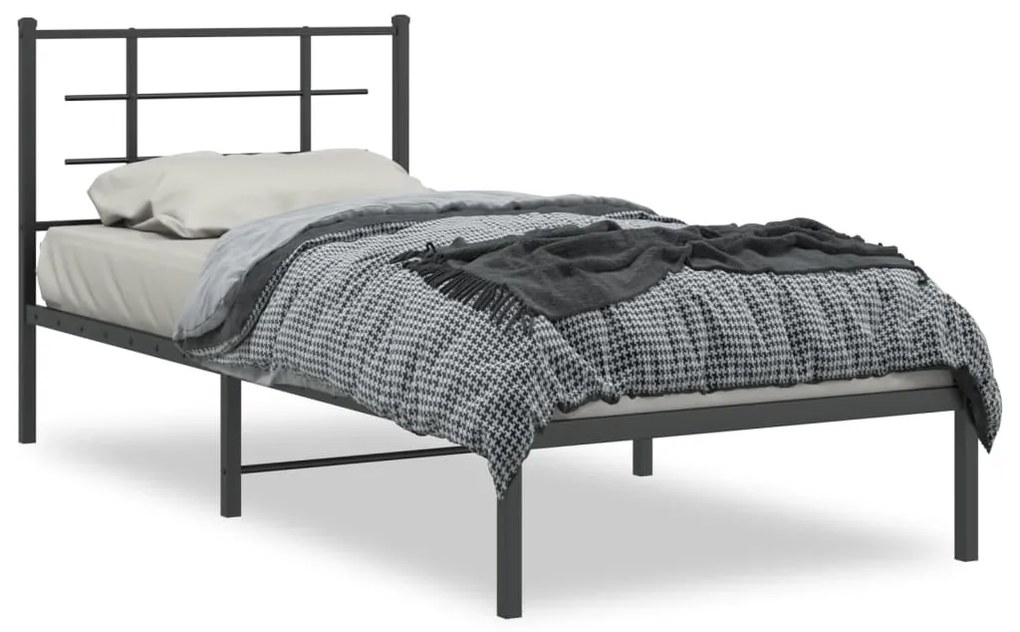 vidaXL Estrutura de cama com cabeceira 90x190 cm metal preto