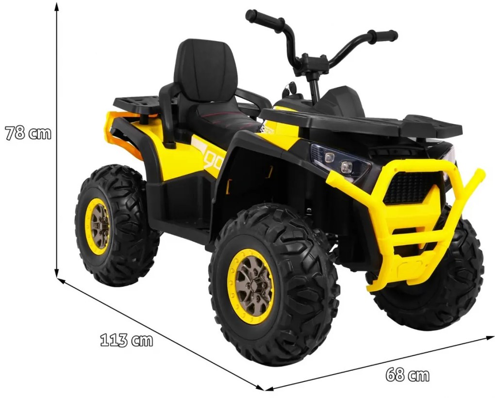 Moto 4 elétrica para crianças 12V 4x4 45W Deserto com Rodas Espuma EVA, Assento couro ecológico, som Crianças Até 30 kg Amarela