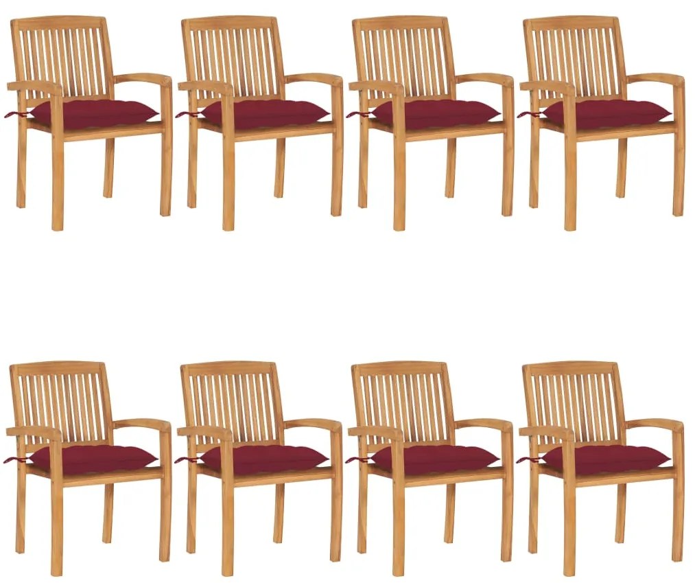 Cadeiras de jardim empiháveis c/ almofadões 8 pcs teca maciça