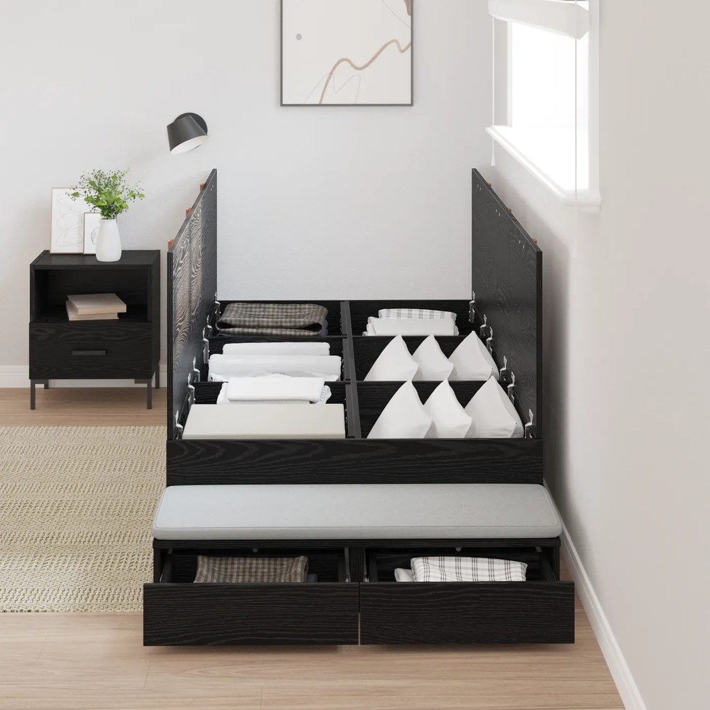 Estrutura de Cama Storage Madeira Negra 90x200 cm