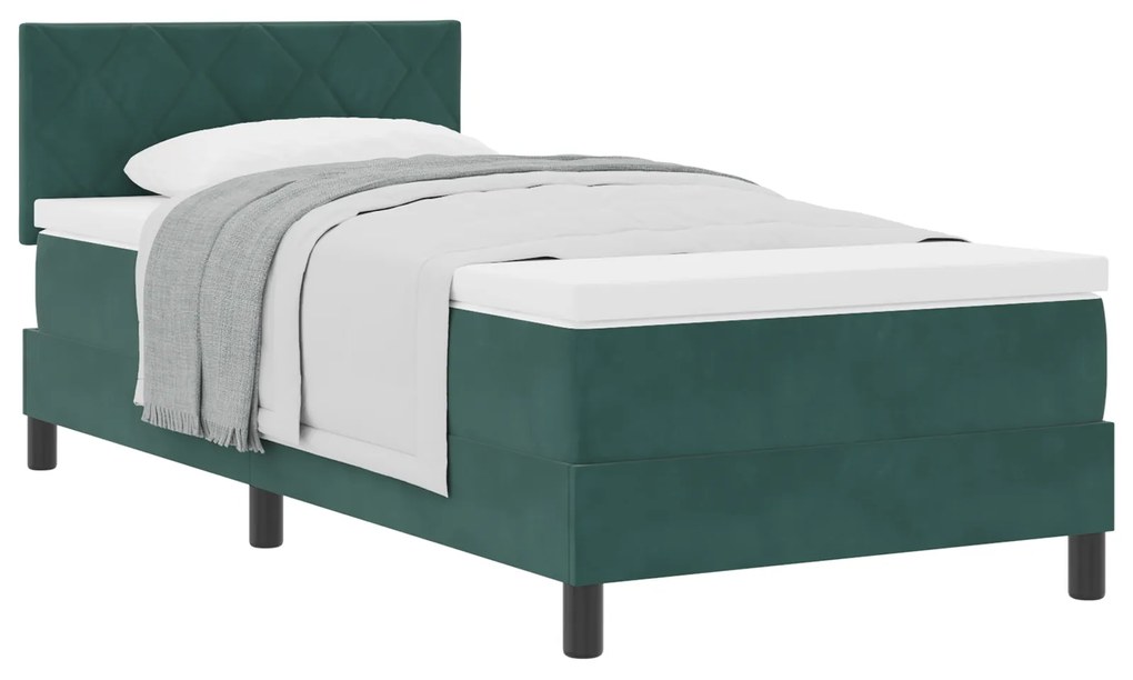 Cama Box Spring com Colchão Verde Escuro 100x200 cm Veludo