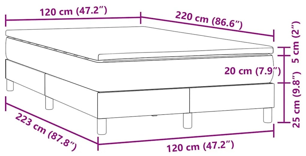 Cama boxspring com colchão 120x220 cm veludo cinzento-escuro