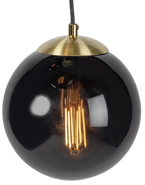 Candeeiro de suspensão Art Deco dourado com vidro preto 3 luzes - Pallon Art Deco