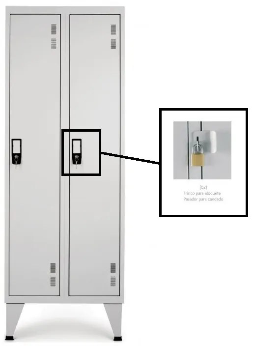 Cacifos Metálicos Duplo 2 portas - 1900x600x500 mm Cadeado Simples