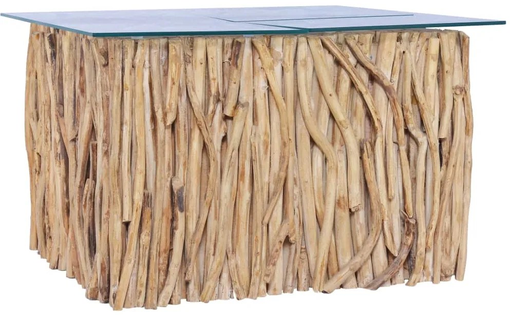 Mesa de centro c/ tampo de vidro 66x66x40cm madeira teca maciça