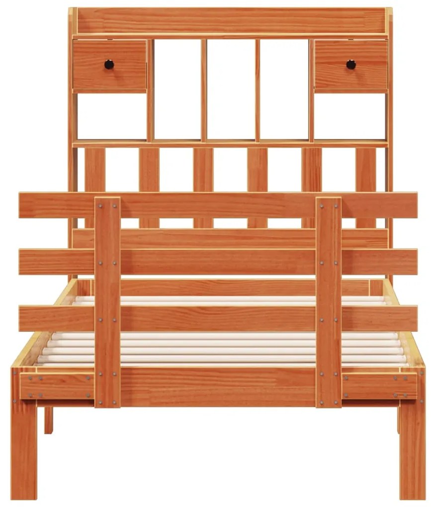 Cama com estante sem colchão 75x190cm pinho maciço castanho-mel