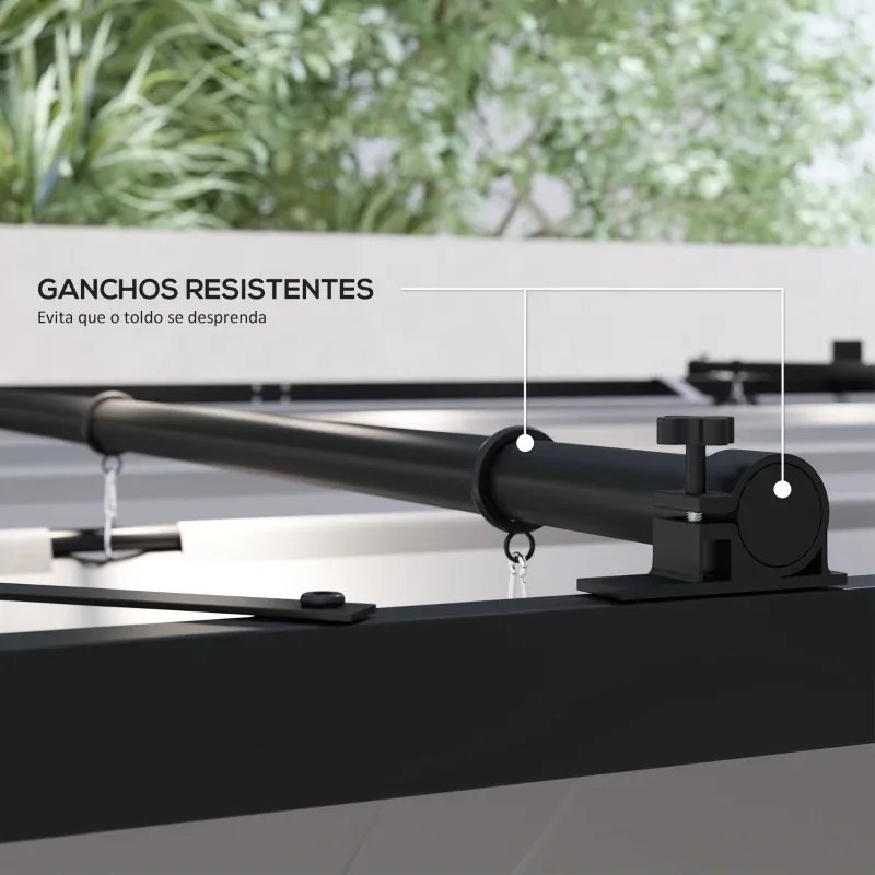 Pérgola de Jardim 3x3 m com Teto Retrátil e Acessório Magnético Proteção UV30+ Colunas Metálicas e Ganchos Cinzento