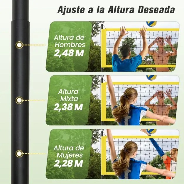 Conjunto de rede de voleibol portátil para exterior Sistema de rede de voleibol de alta resistência com postes ajustáveis em altura Amarelo