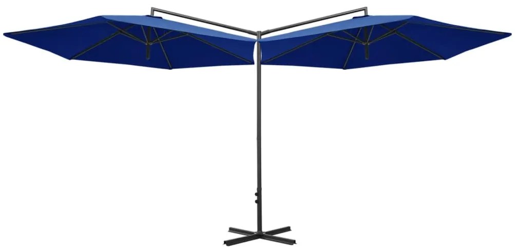 Guarda-sol de jardim duplo com poste de aço 600 cm azul-ciano