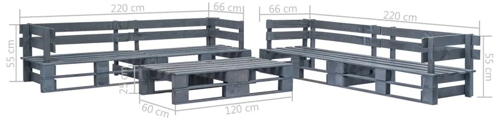 6 pcs conjunto lounge de jardim paletes madeira cinzento