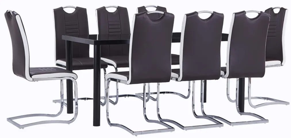 9 pcs conjunto de jantar couro artificial castanho