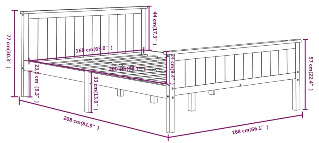 Estrutura de cama 160x200 cm pinho maciço cinzento