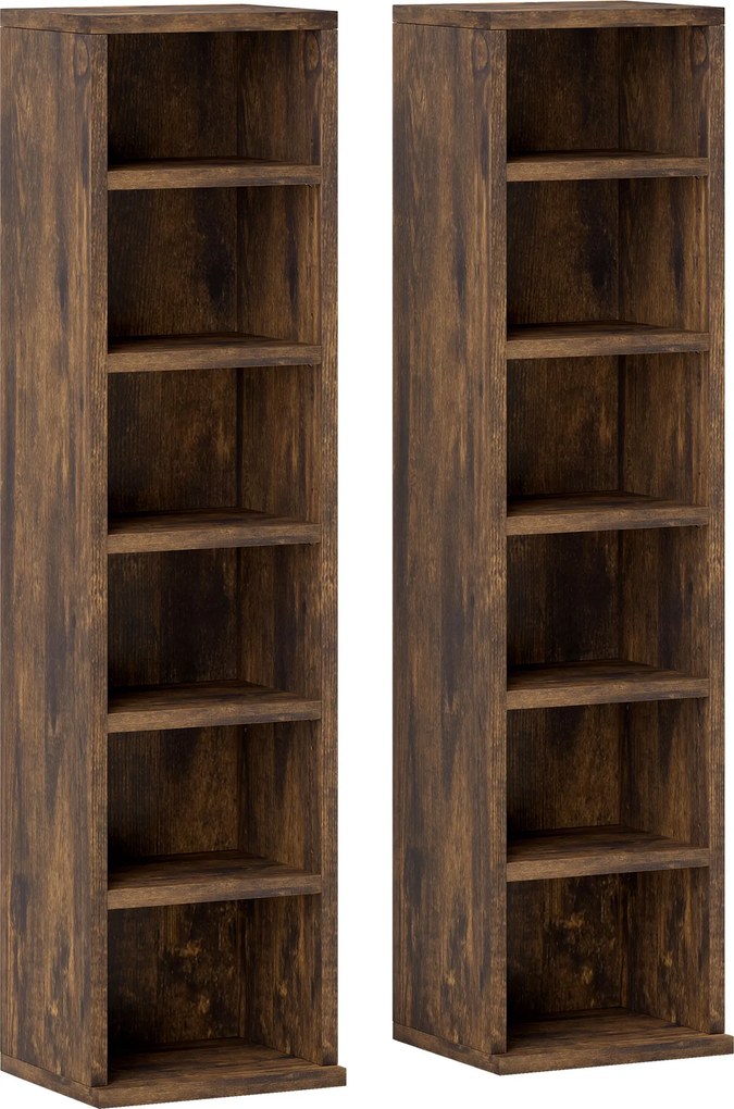 HOMCOM Conjunto 2 Estantes Coluna para CD 12 Compartimentos Até 204 CDs 21x22,5x88,5 cm Castanho Rústico | Aosom Portugal