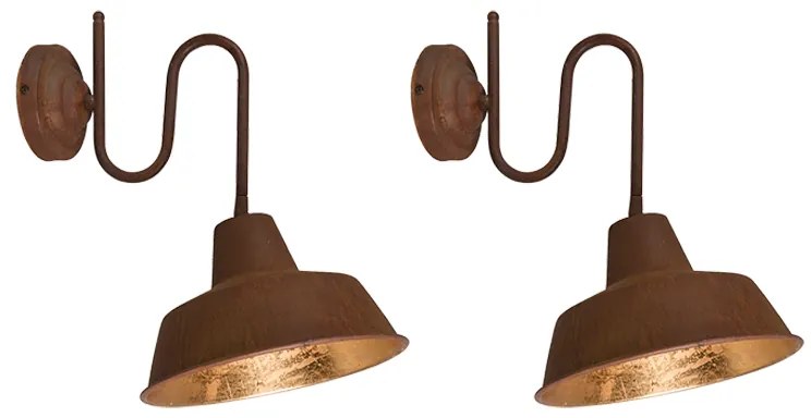 Conjunto de 2 Apliques de Parede Ferrugem com Interior Dourado - Factory Country / Rústico,Industrial