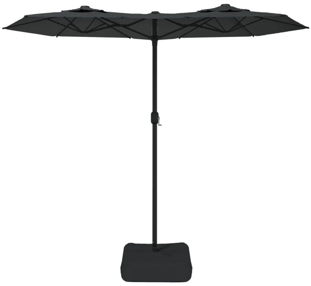 Guarda-sol jardim c/ cabeça dupla/luzes LED 316x145cm antracite