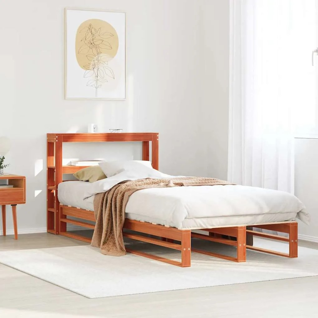 Cama sem colchão 75x190 cm madeira de pinho maciça castanho-mel