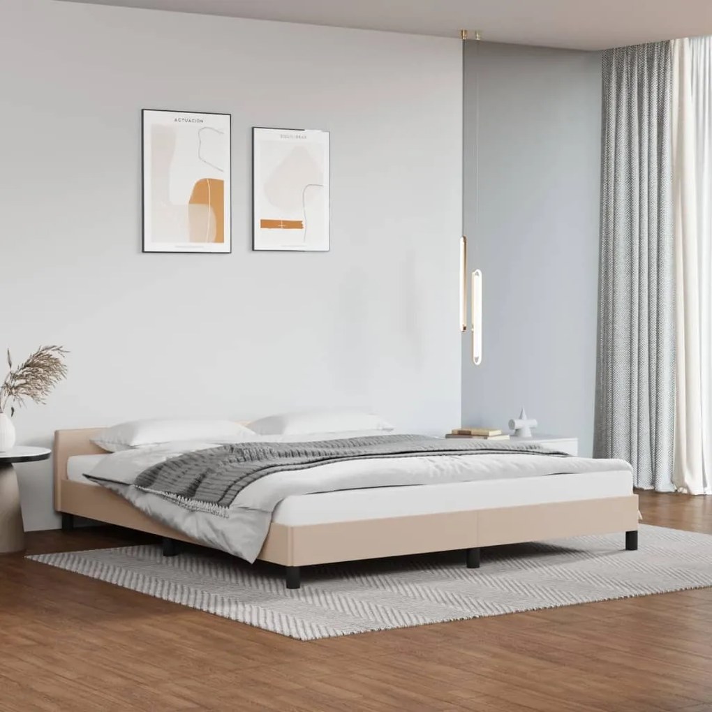 347512 vidaXL Estrutura cama cabeceira 160x200 cm couro artificial cappuccino