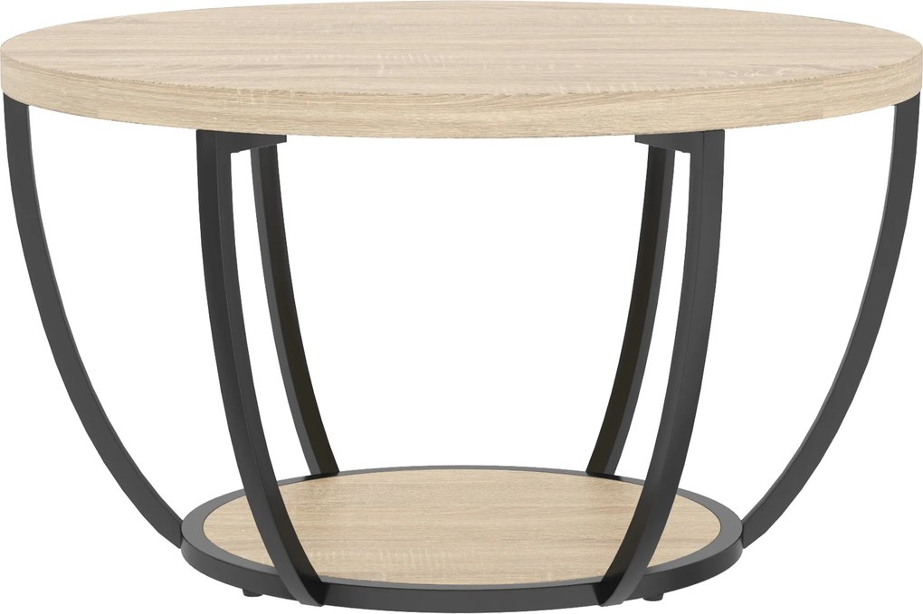 HOMCOM Mesa de Centro Redonda para Sala com Prateleira e Estrutura Metálica 80x80x43,8 cm Carvalho | Aosom Portugal