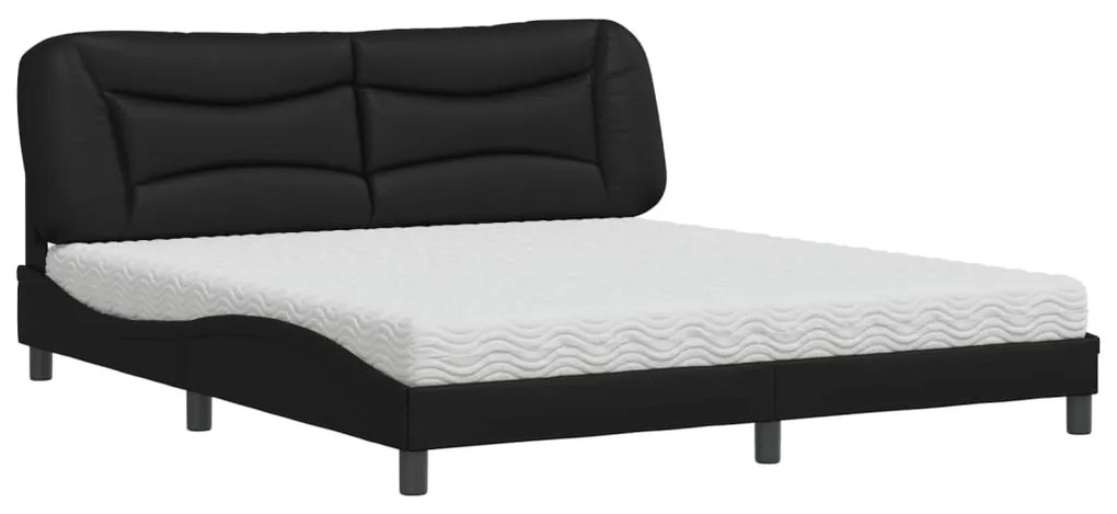 Cama com colchão 180x200 cm couro artificial preto