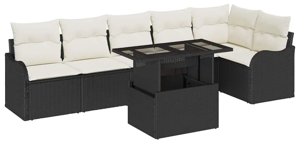 Conjunto de Sofá de Jardim vidaXL 7 peças com Almofadas Preto Rattan S