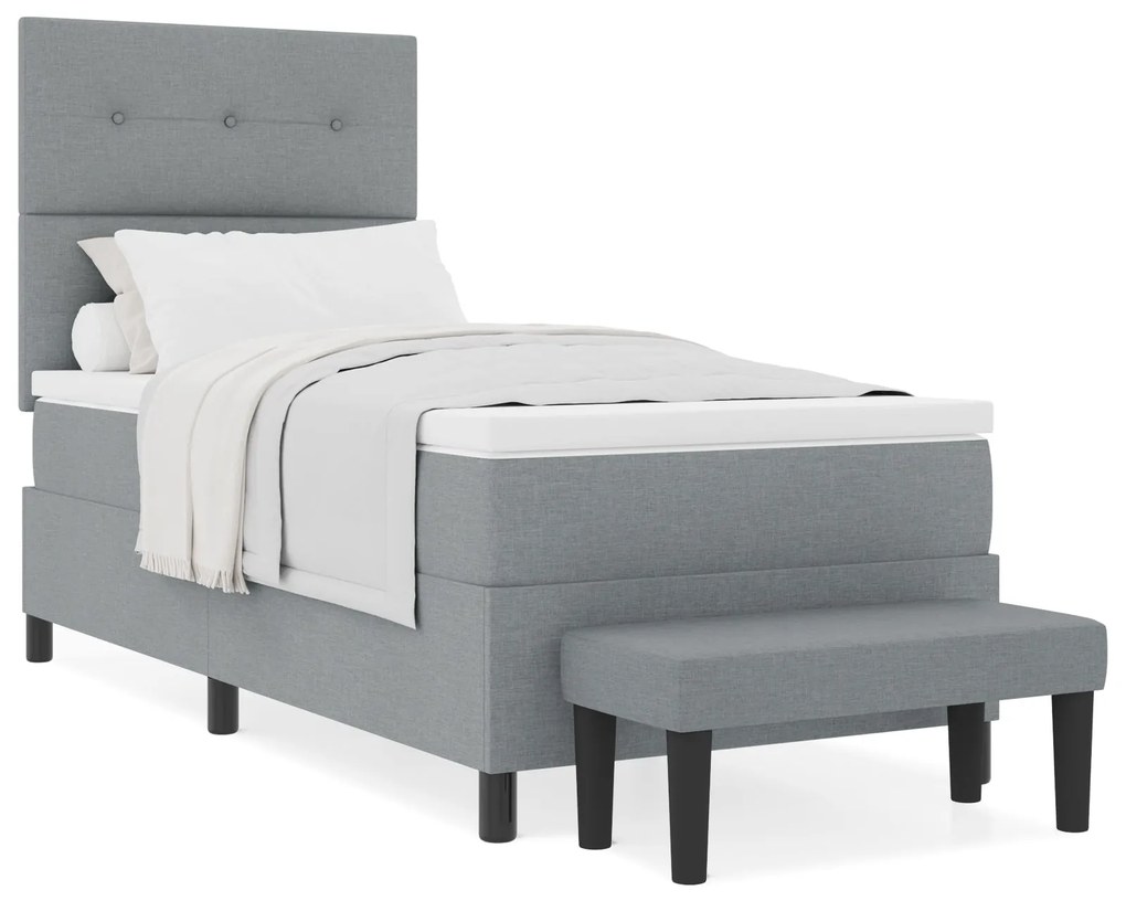 Cama Box Spring com Colchão &amp; Banco Cinza Claro 80x200 cm Tecido