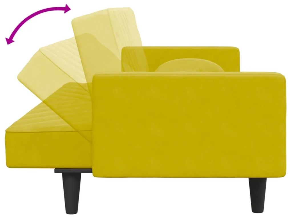 2 pcs conjunto de sofás com almofadas veludo amarelo