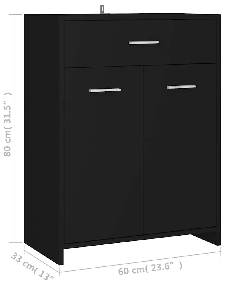 Armário de casa de banho 60x33x80 cm contraplacado preto