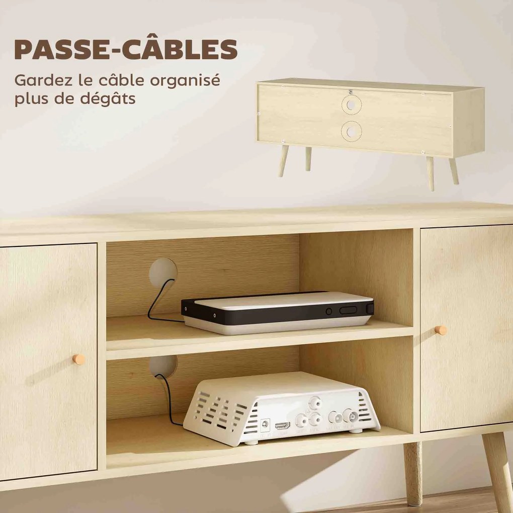 Móvel de TV para televisores 120 x 34 x 50 cm até 55 polegadas, com 2 armários e 2 prateleiras abertas, com efeito de madeira natural