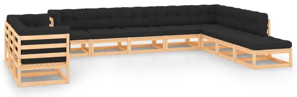 11 pcs conj. lounge jardim c/ almofadões antracite pinho maciço