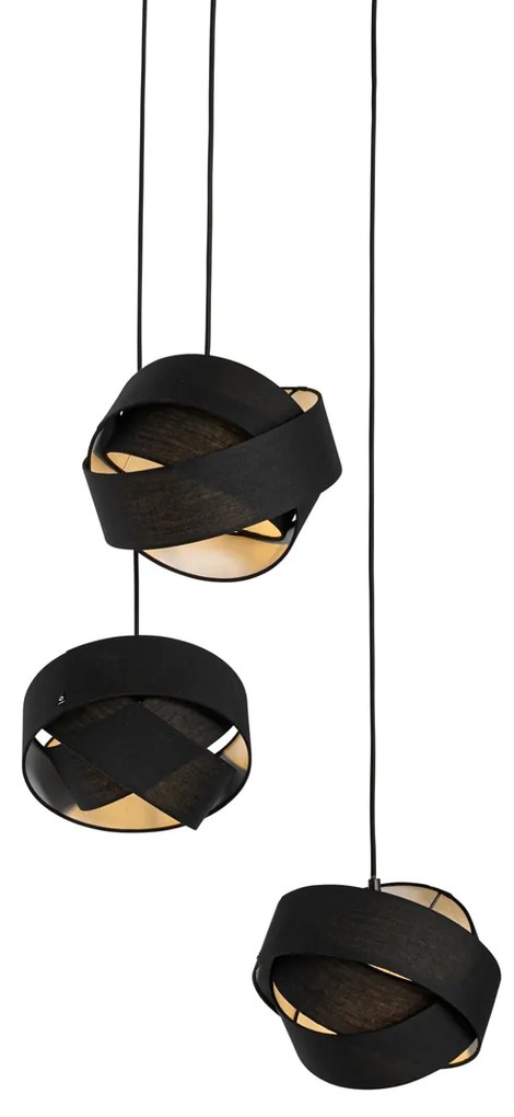 Candeeiro de suspensão moderno preto 3 luzes - Cloth Moderno