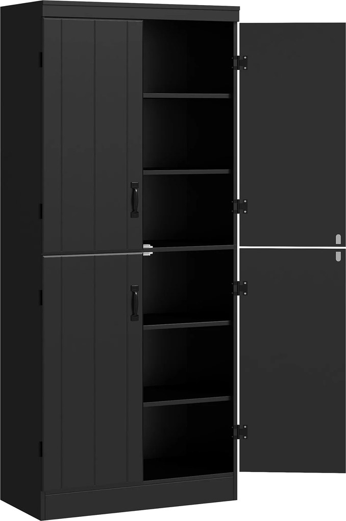 Armário de cozinha 76 x 40 x 176,7 cm, com 4 portas, 6 níveis e prateleiras ajustáveis, preto